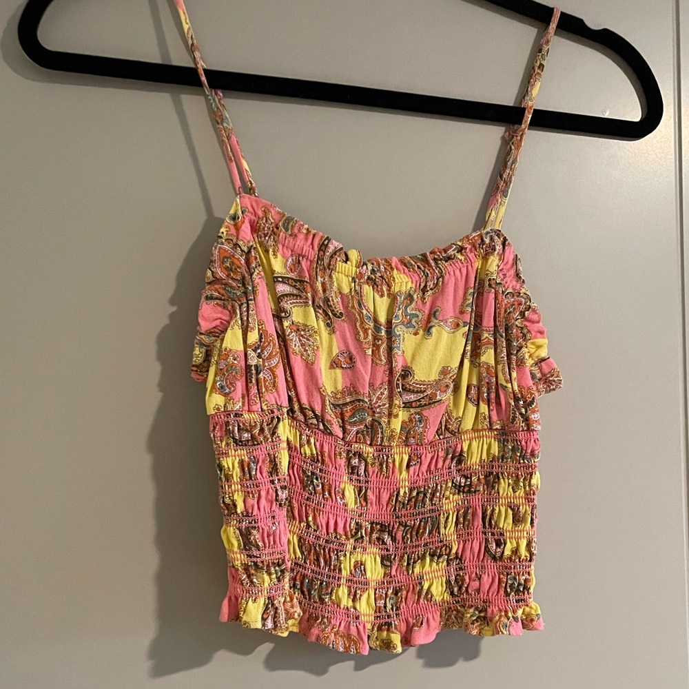 Afrm Luce Paisley Smocked Tank